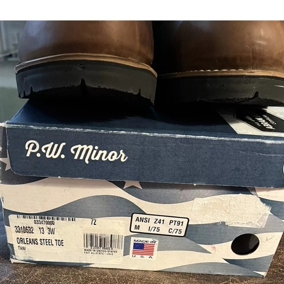 P.W. Minor "Orleans" Steel Toe Tan Leather Shoes, Men's Size 13 3W, New with Box - Picture 7 of 7